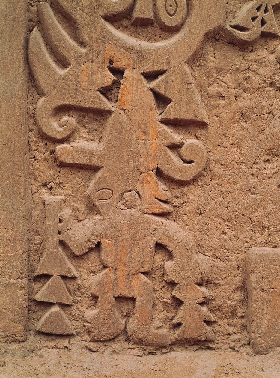 Detalj av relieffene på tempelet Huaca el Dragon (stein) av Pre Columbian Pre Columbian