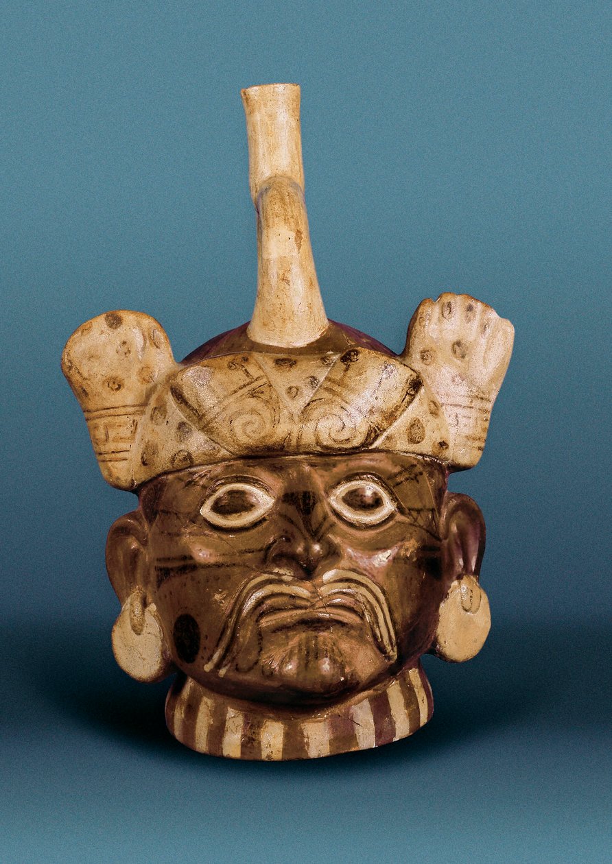 Førkolumbiansk sivilisasjon: keramisk vase med portrett, Fra Peru av Pre Columbian Pre Columbian
