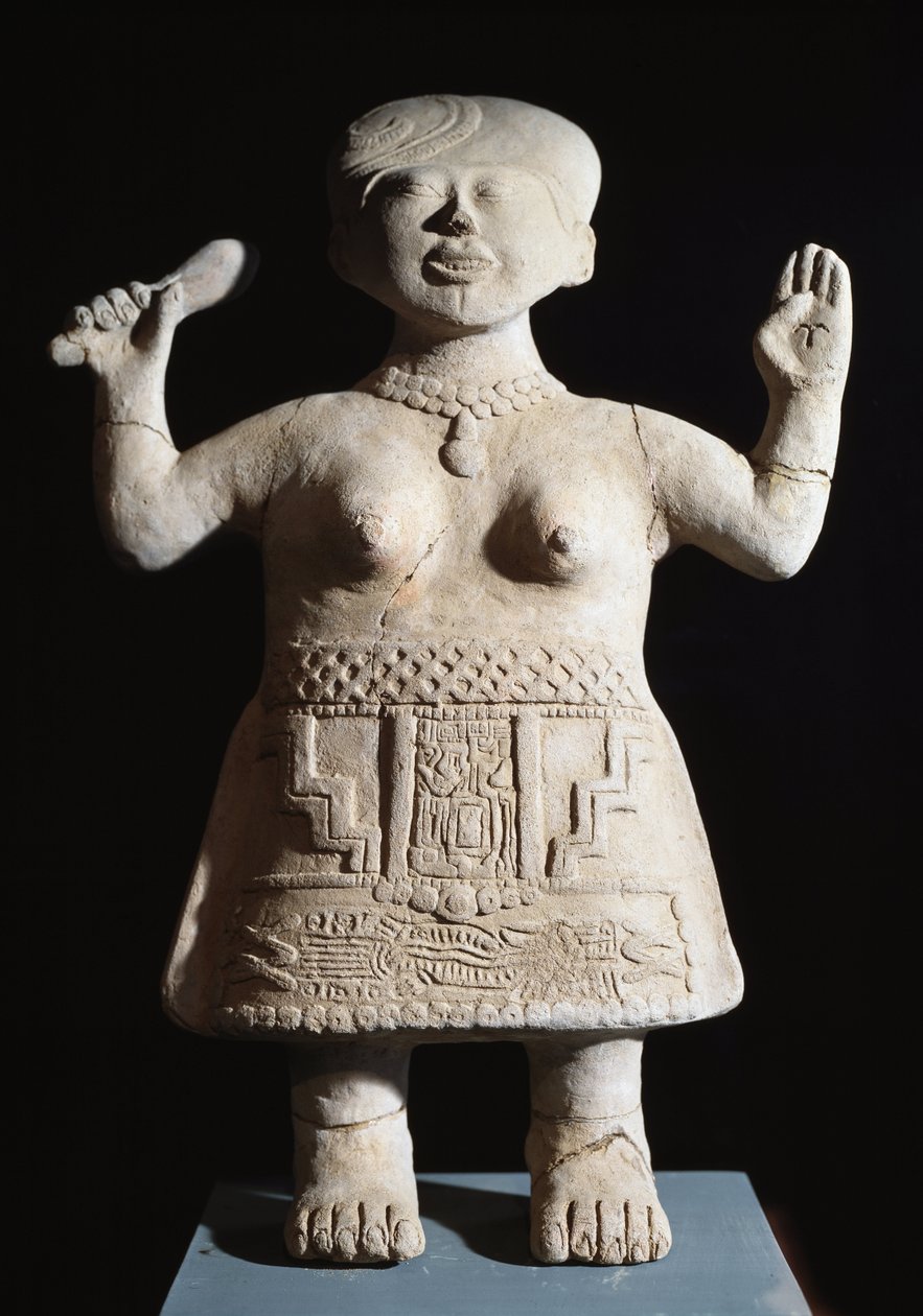 Før-colombiansk kunst, Totonac-sivilisasjon: statuett av forspenningsarmer i luften 600-900-tallet etter JC Fra El Tajin (stein) av Pre Columbian Pre Columbian