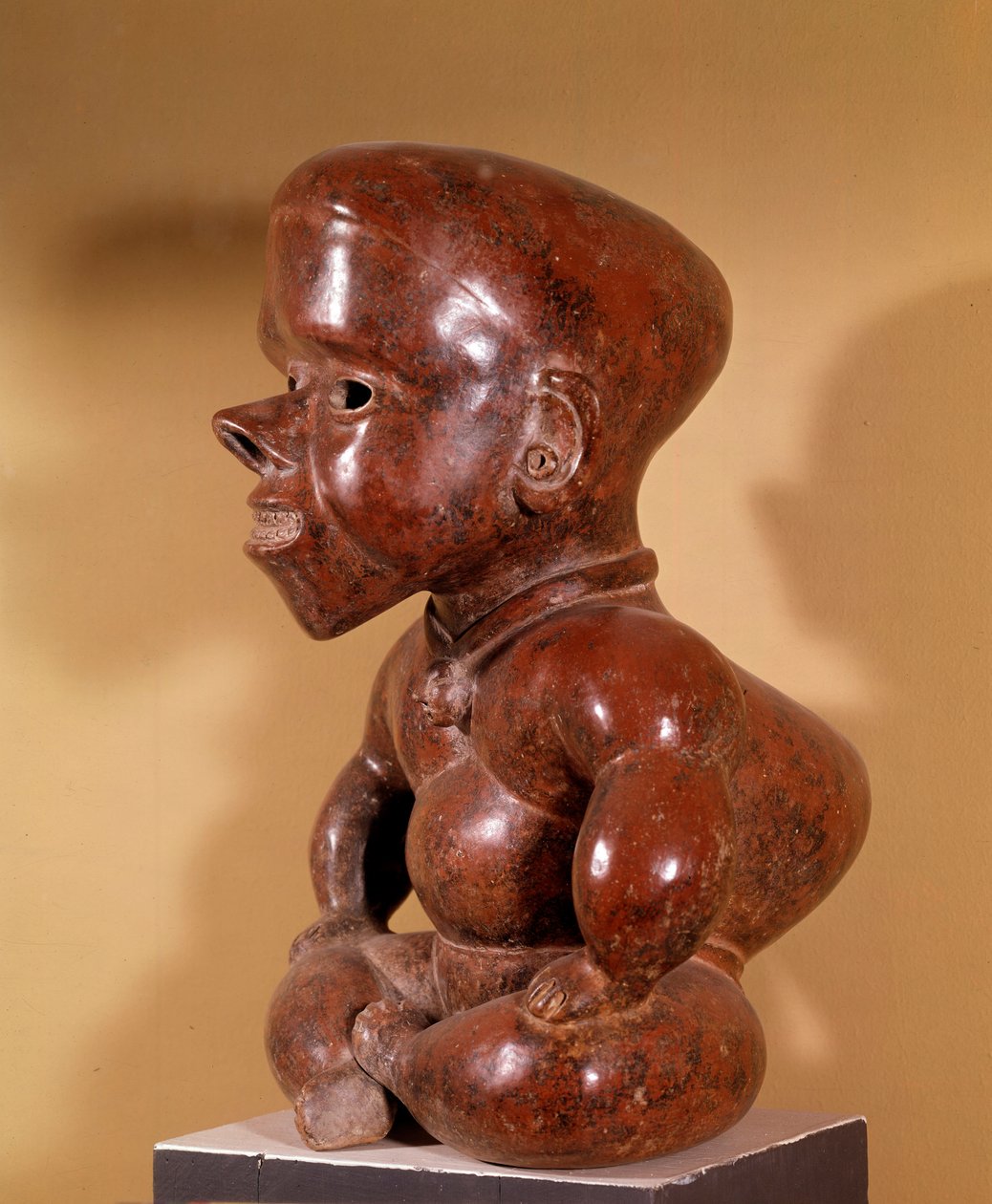 Pre-colombiansk kunst: statuett av naken pukkelrygg som sitter. Fra Colima. Sivilisasjonen av vestkysten. 300-1250 e.Kr. Arkeologisk museum i Guadalajara av Pre Columbian Pre Columbian