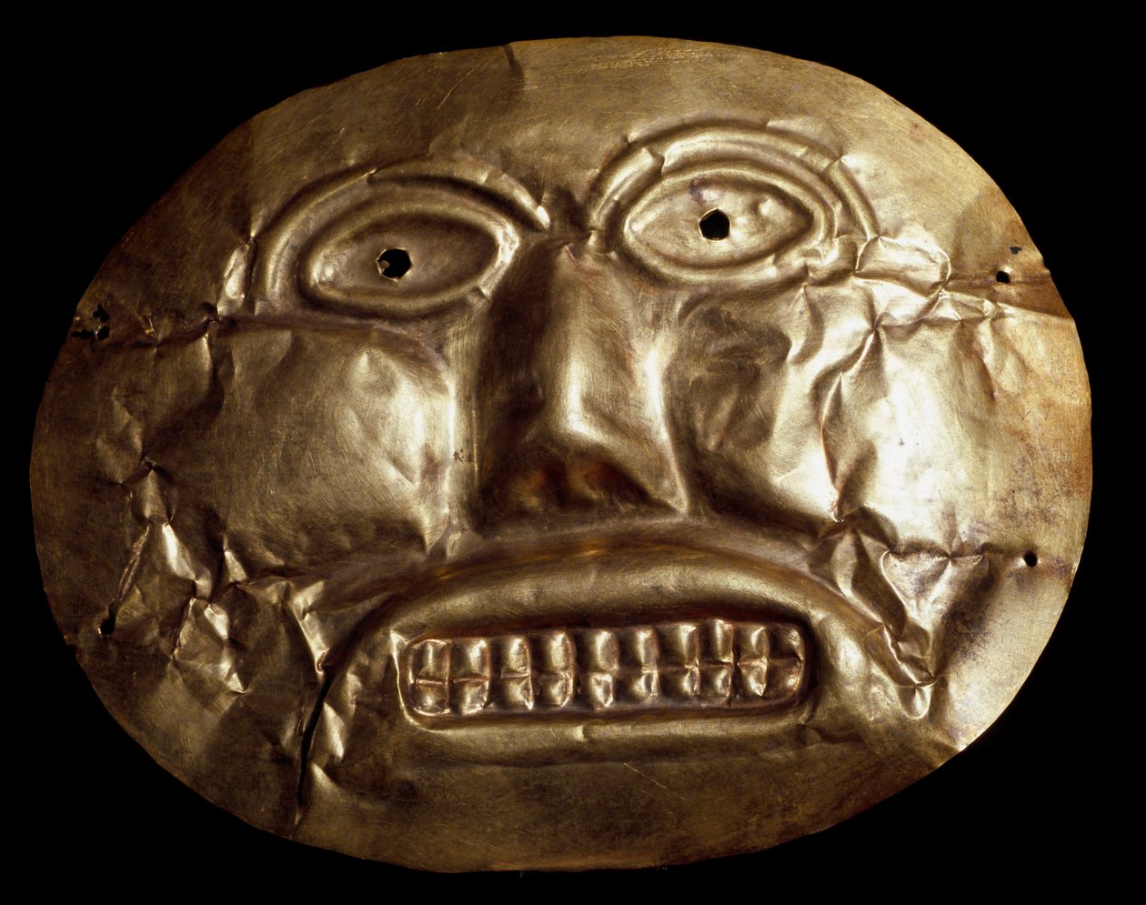 Den førkolumbianske sivilisasjonen Calima: begravelse med gyllen maske. 7.-15. århundre Bogota, Gold Museum Colombia - Pre-columbian kunst, Calima-kultur (7.-15. e.Kr.): begravelsesgullmaske - Bogota, Gold Museum Colombia - Pre-columbiansk kunst, Calima-ku av Pre Columbian Pre Columbian