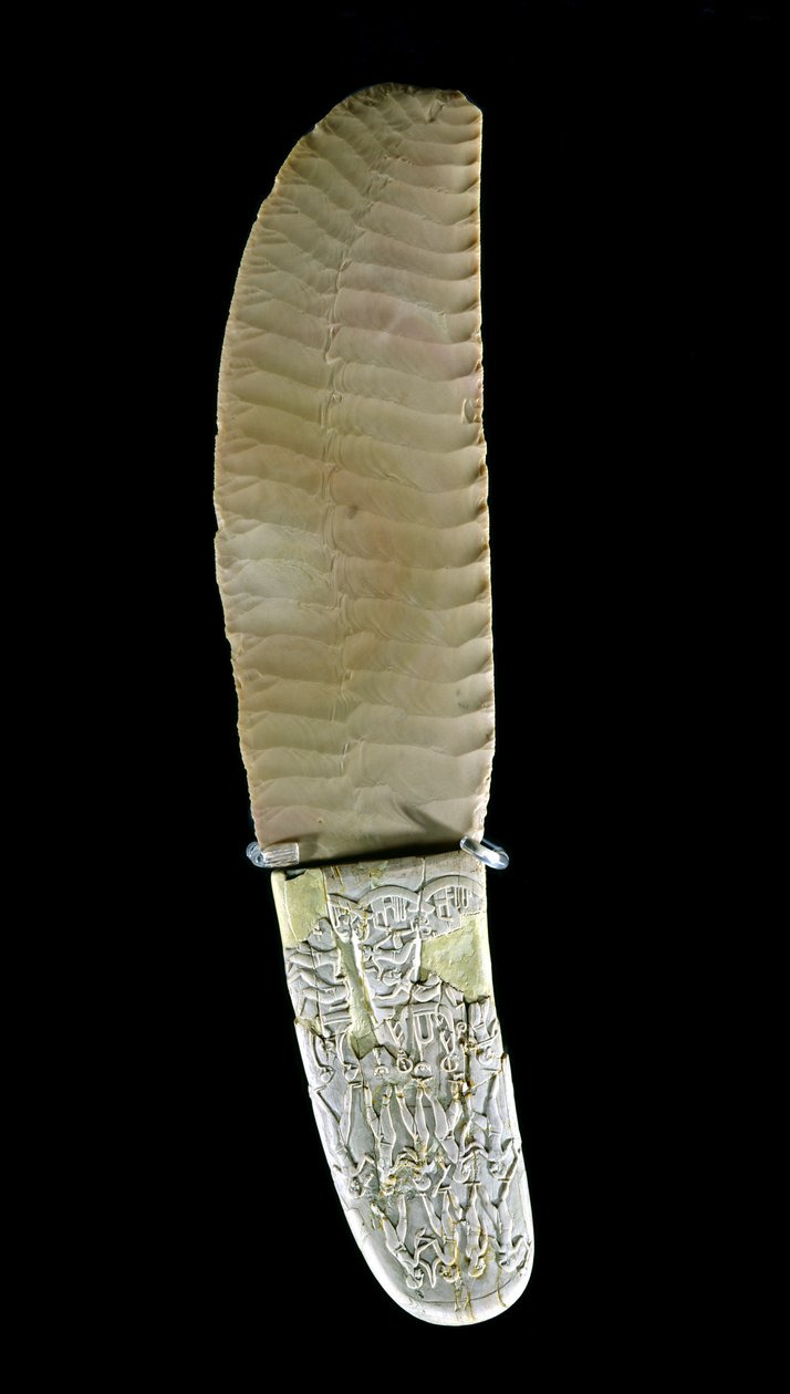 Kniv utskåret med kampscener, fra Gebel el-Arak, Naqada II-perioden, ca. 3500-3100 (flint og flodhest elfenben) av Predynastic Period Egyptian