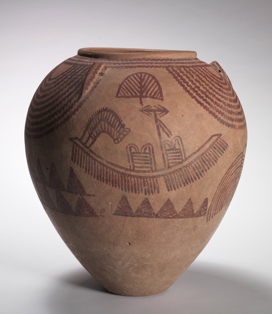 Dekorert krukke med båtscener, mellompredynastisk periode, Naqada IIc-d perioder, ca. 3300-3100 f.Kr. av Predynastic Period Egyptian