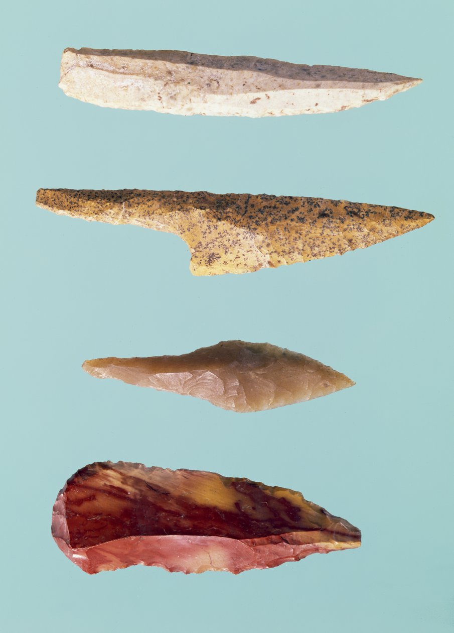 Fire flintverktøy, øvre paleolittisk periode, 35000-10000 f.Kr. (flint) av Prehistoric