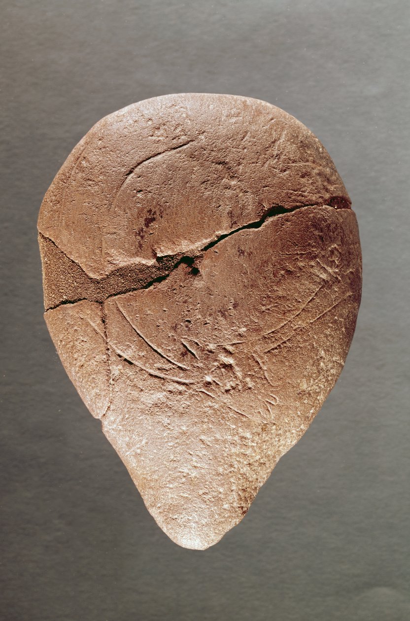 Lampe dekorert med steinbukk, fra Dordogne, ca. 12000 f.Kr av Prehistoric