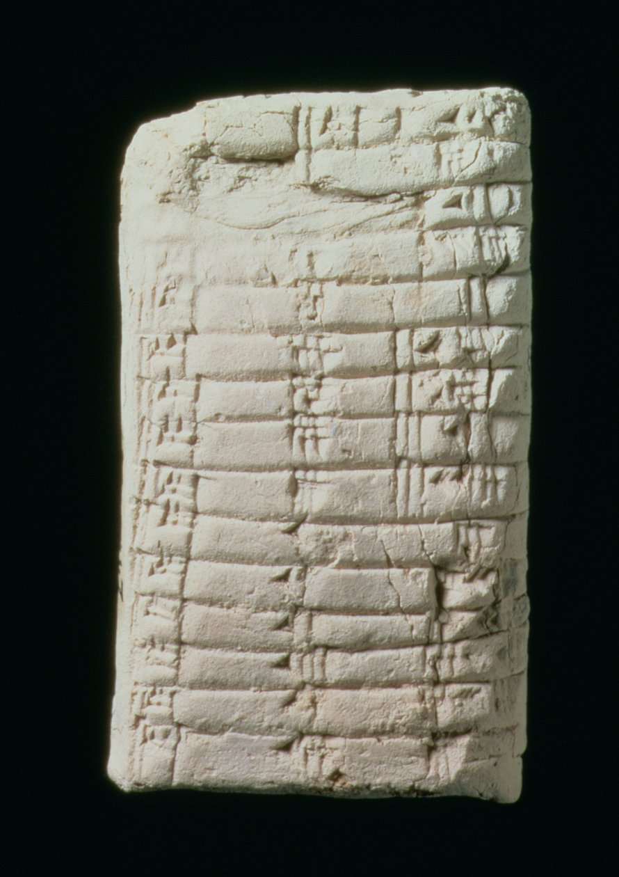 Forhistorisk nettbrett med multiplikasjonstabell (gips) av Prehistoric