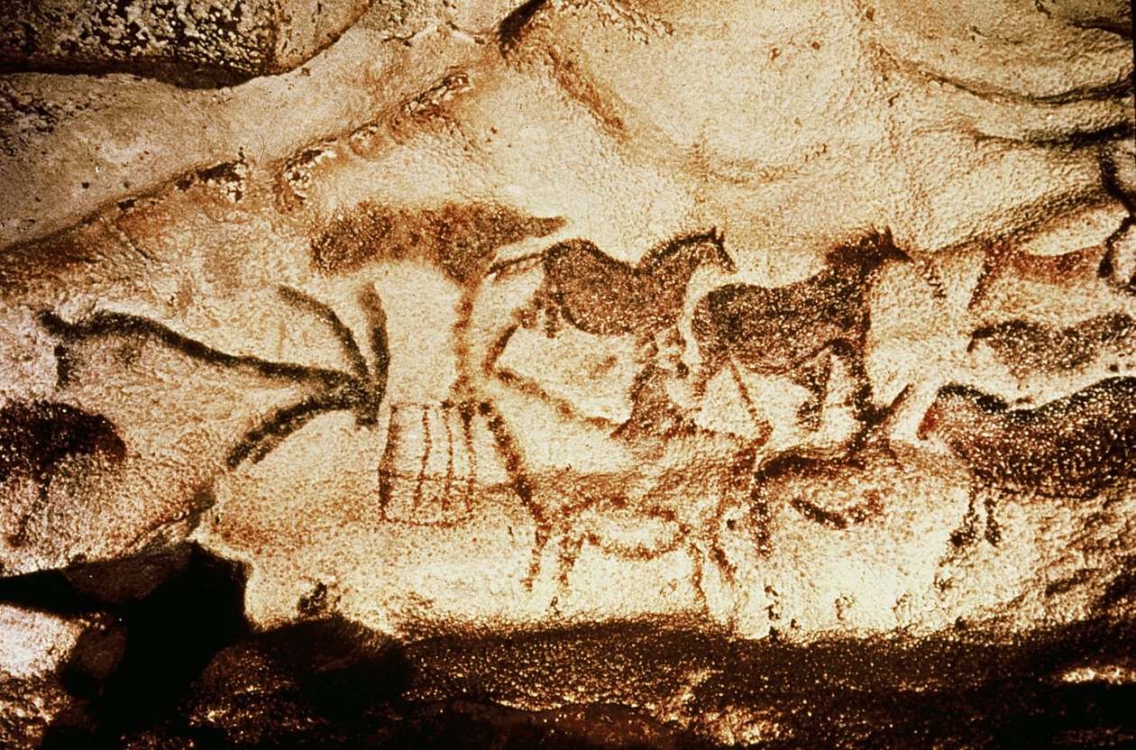 Hester og hjort fra hulene ved Altamira, ca. 15000 f.Kr. (hulemaleri) av Prehistoric
