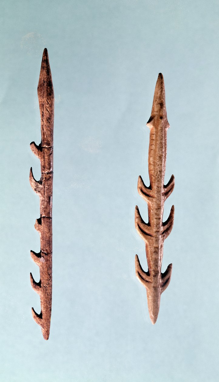 To harpuner, øvre paleolittisk periode, 35000-10000 f.Kr. (flint) av Prehistoric