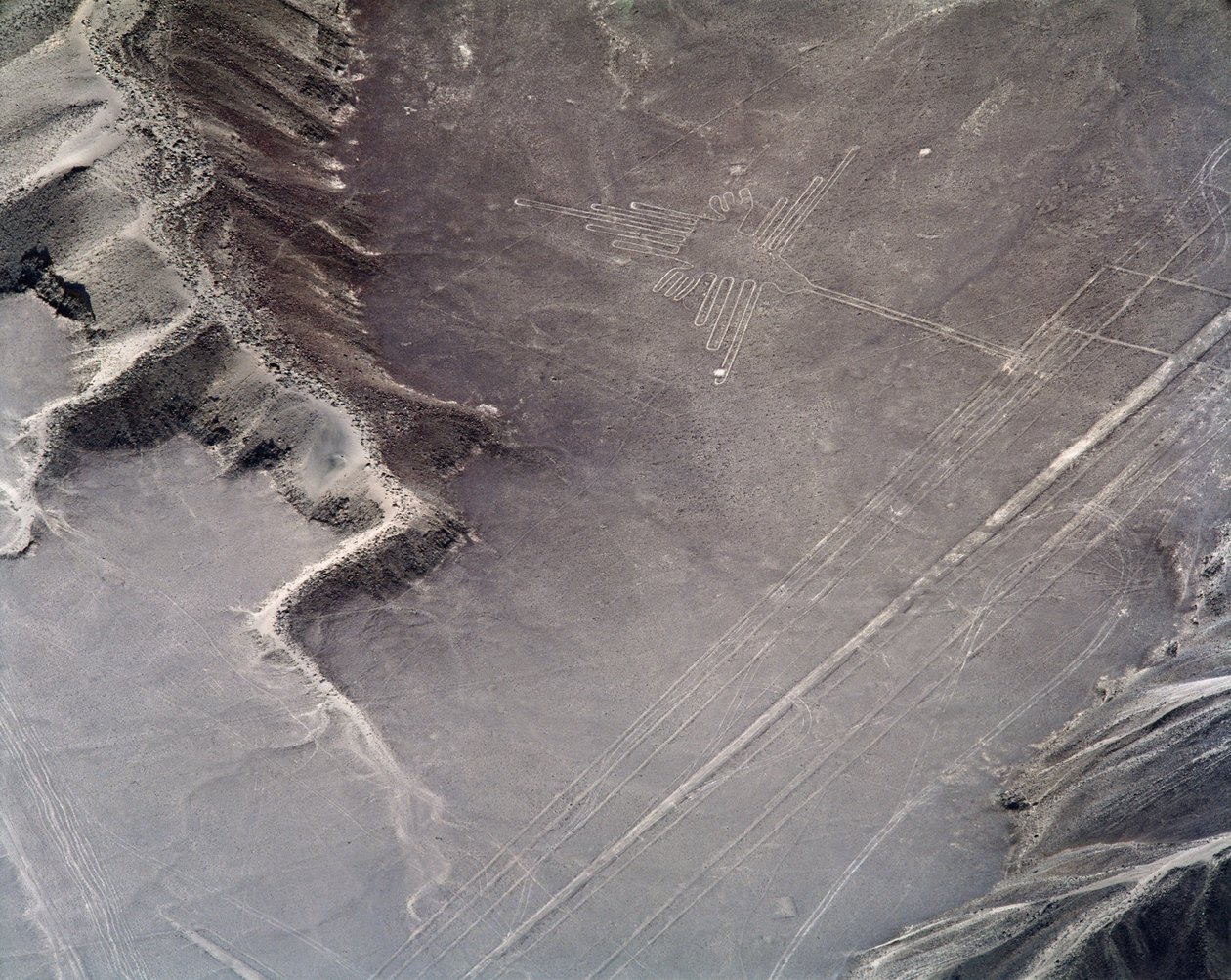 Luftfoto av en kolibri, Nazca Lines (fotografi av Prehistoric Prehistoric
