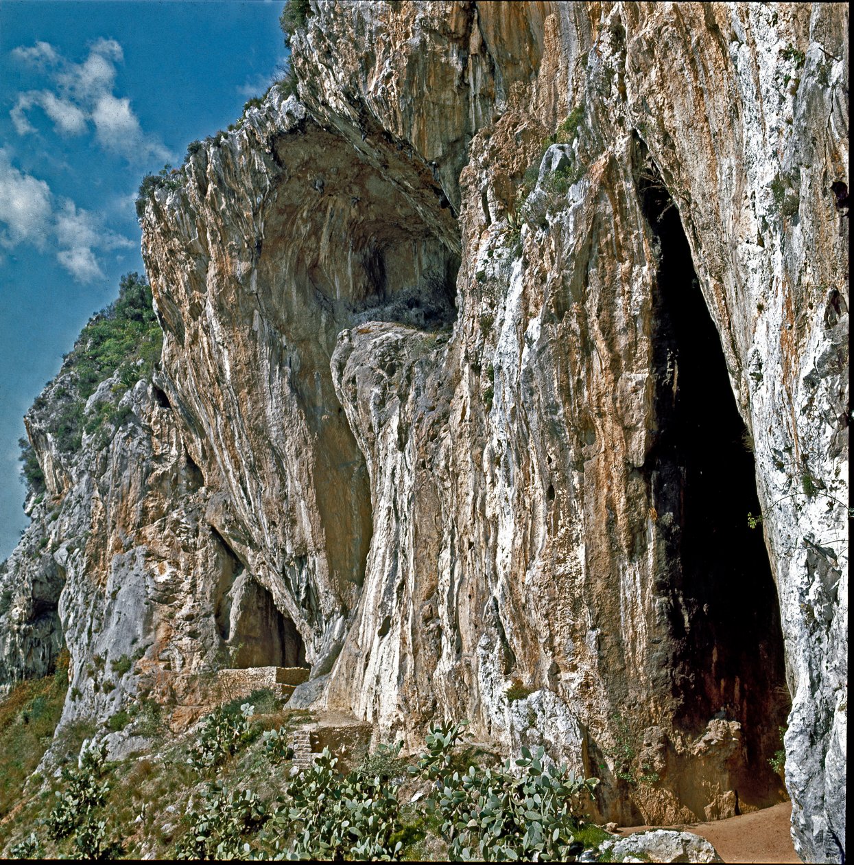 Forhistorie: Grottene til Balzi Rossi i grenda Grimaldi i kommunen Ventimiglia (Ventimiglia), Italia, bebodd av mennesker i paleolittisk tid av Prehistoric Prehistoric