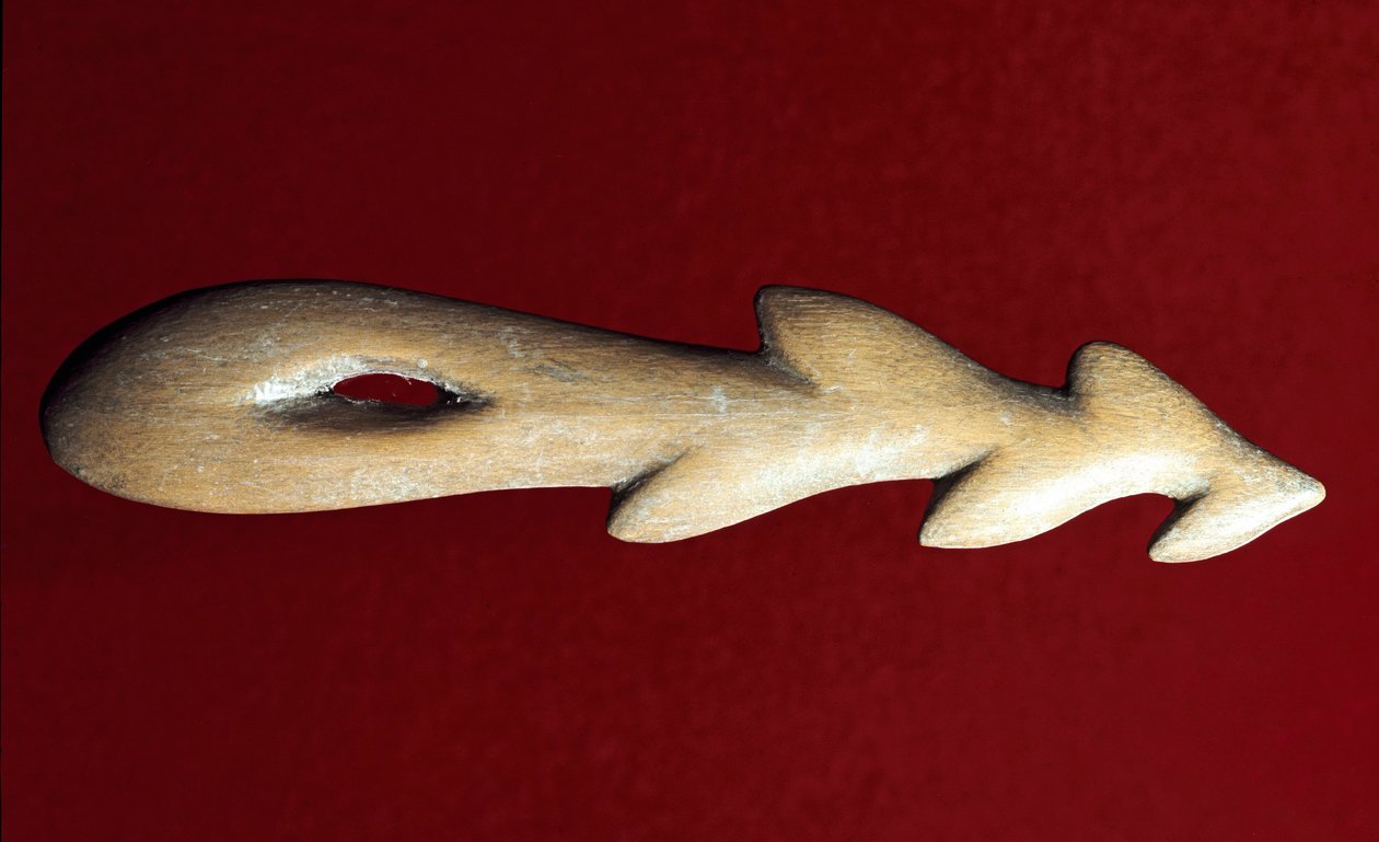 Forhistorie: beinharpun brukt til fiske. Kultur av den magdalenske, øvre paleolittiske. Verona, Museo Civico di Storia Naturale av Prehistoric Prehistoric