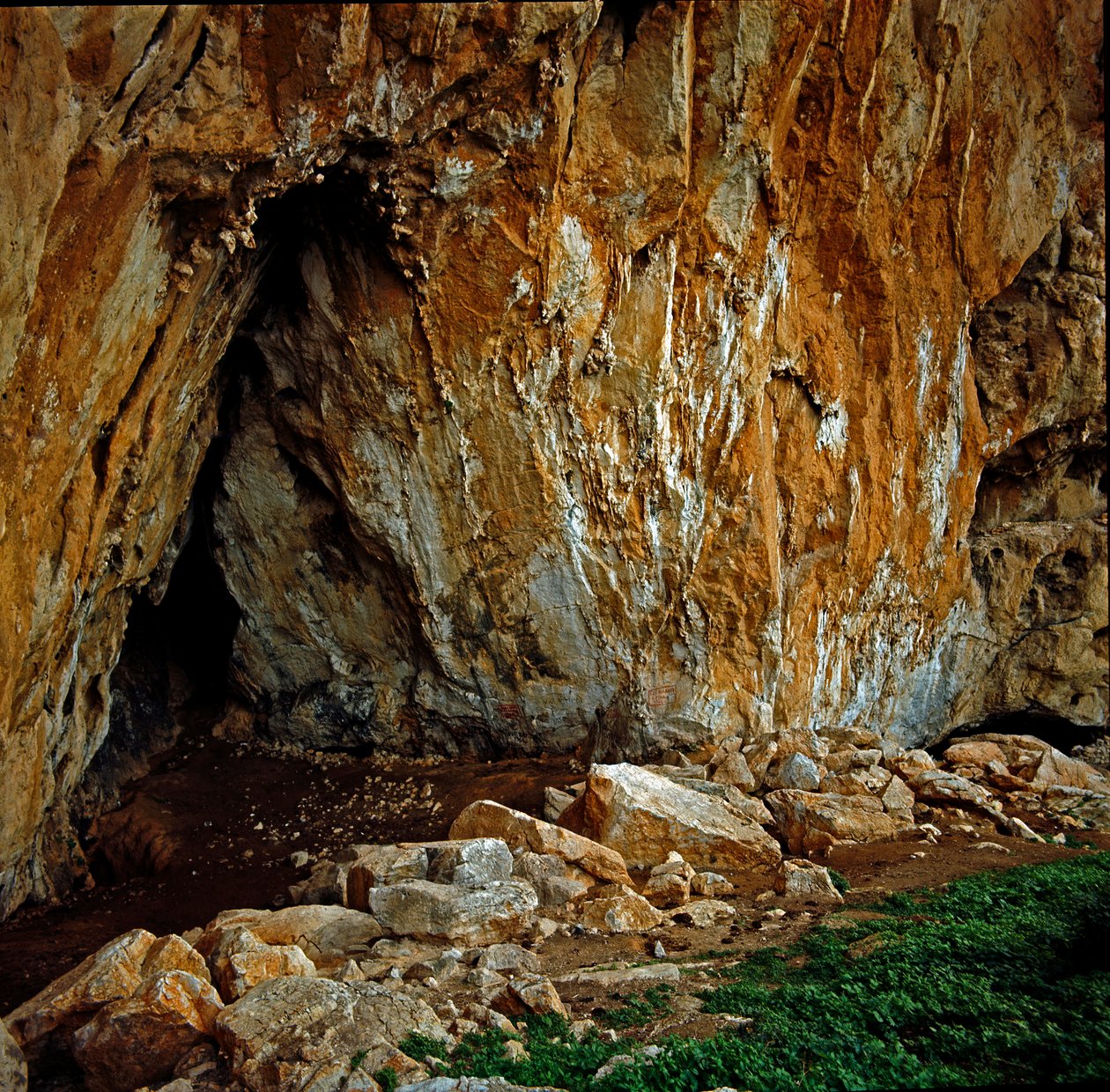 Forhistorisk: grotte "" grotta dell Addaura"" nær Mondello (PA), hvor de forhistoriske mennene fra den øvre paleolittiske epoken bodde med berggraveringer. Monte Pellegrino, Palermo (Palermo), Italia av Prehistoric Prehistoric