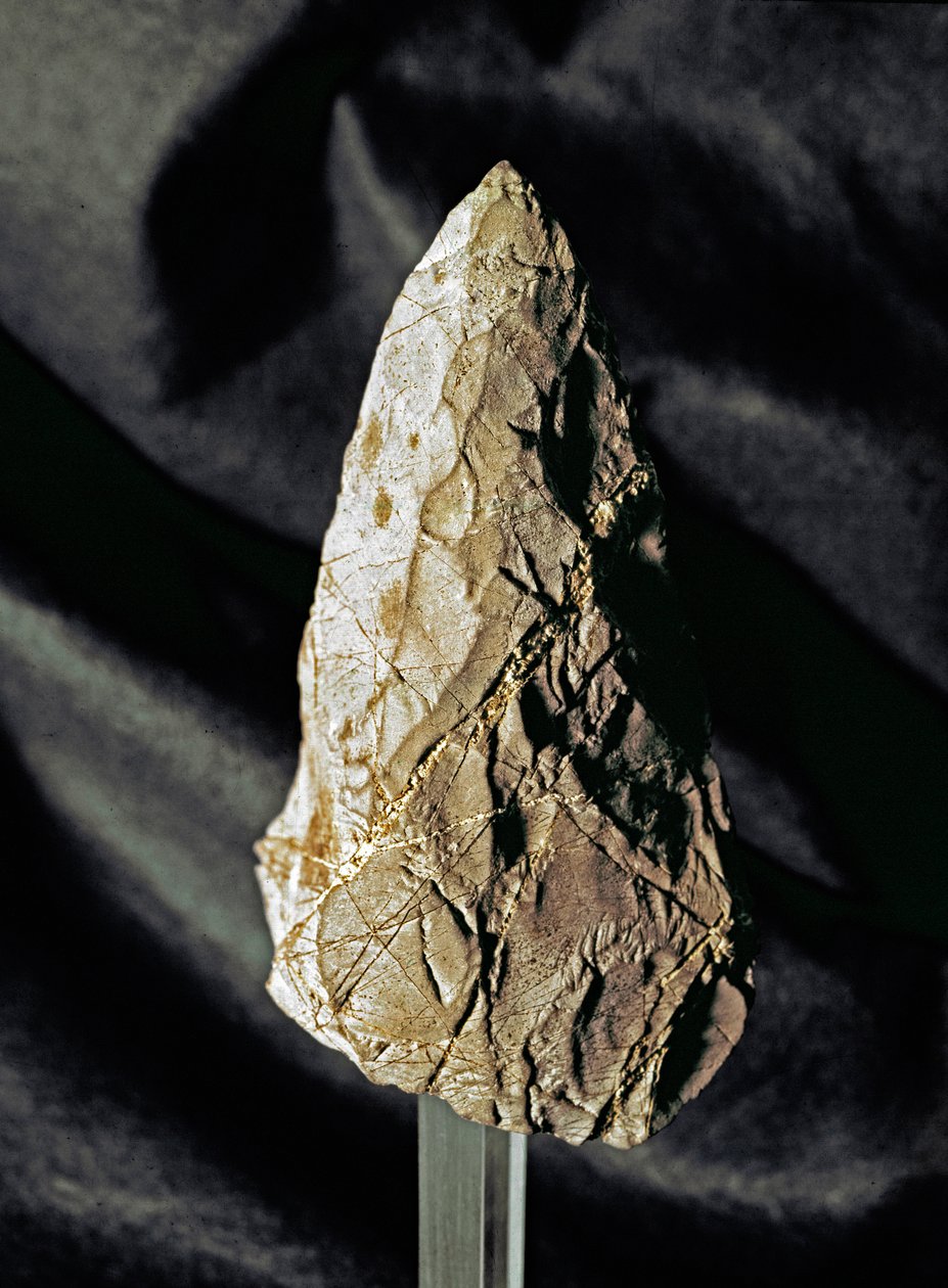 Forhistorie: flint amygdaloid biface. Nedre paleolittisk. Fra Torrimpietra nær Roma. Roma Luigi Pigorini nasjonale forhistoriske etnografiske museum, Italia av Prehistoric Prehistoric