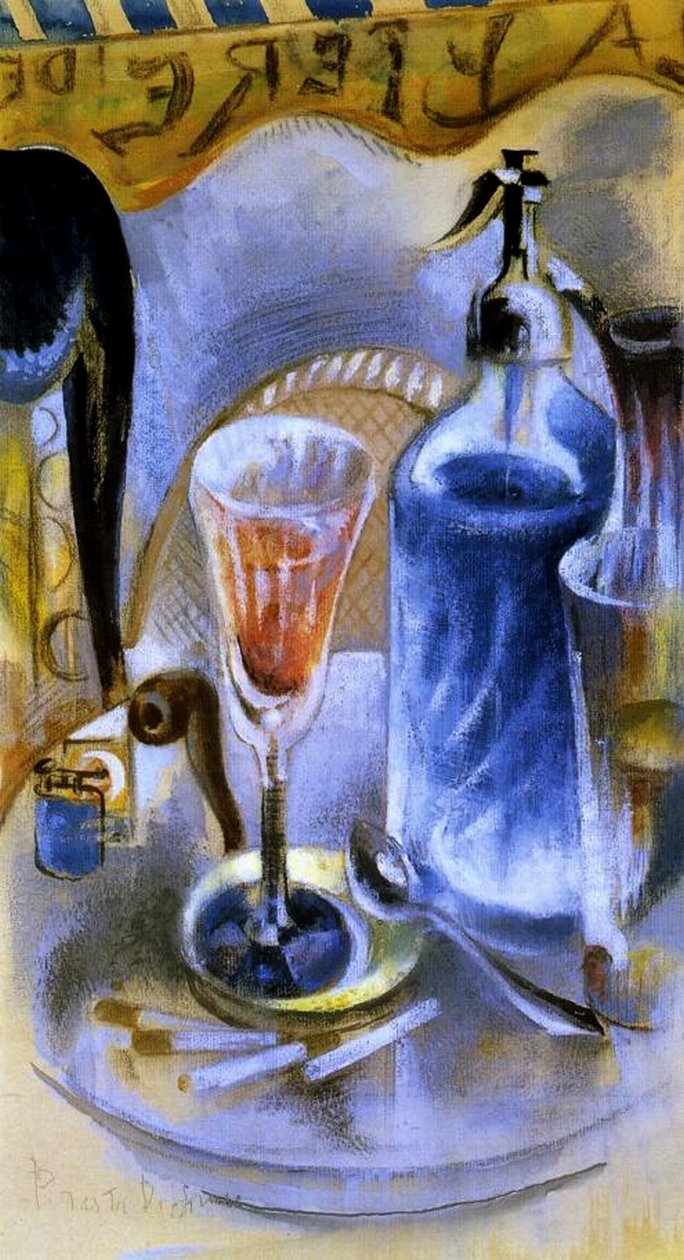 Stilleben med sifon, ca. 1930 (wc, gouache, pastell og kull på papir) av William Preston Dickinson