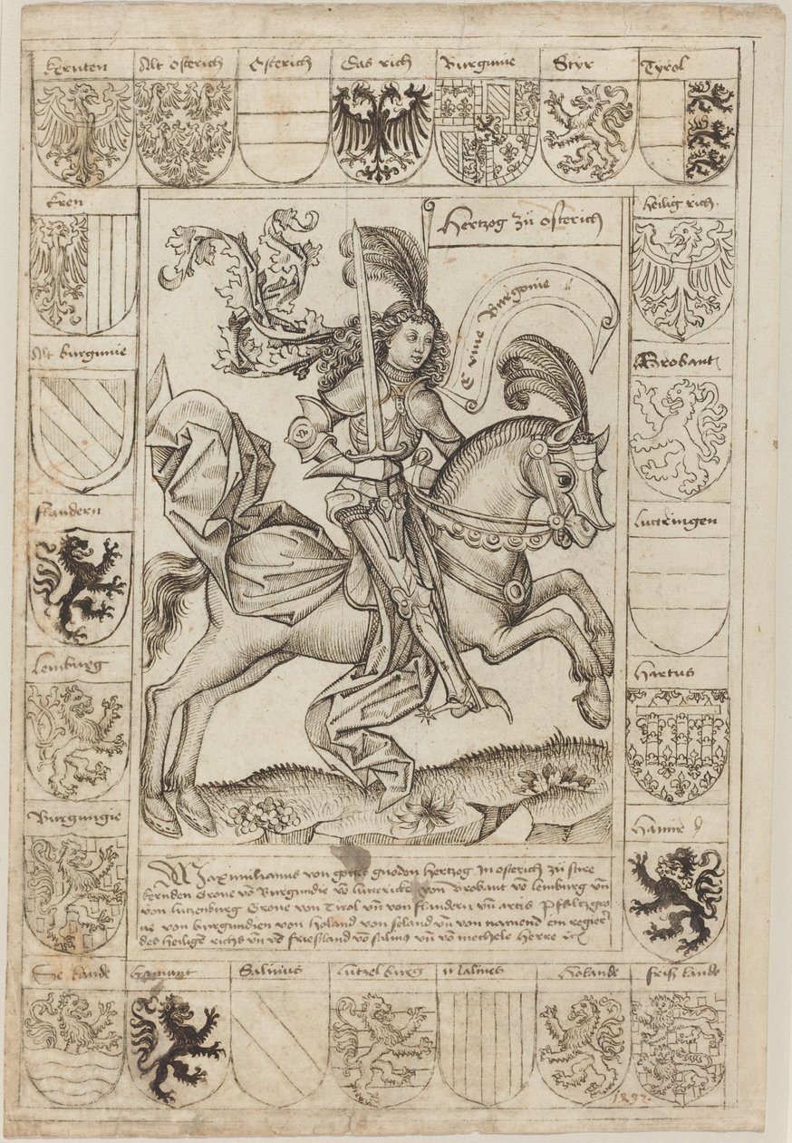 Maximilian, hertug av Østerrike, til hest av Primary Master of the Strassburg Chronicle