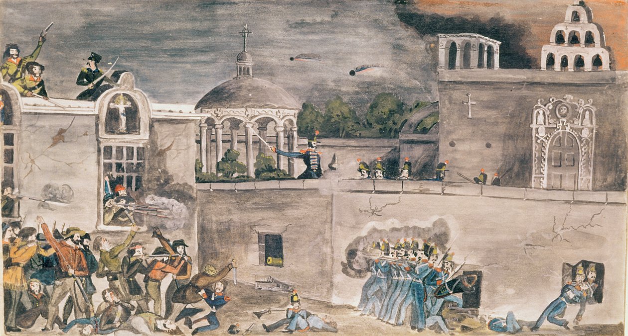 Amerikanske tropper under general Doniphan stormer biskopspalasset i Monterrey, ca. 1846 av Private Samuel Chamberlain