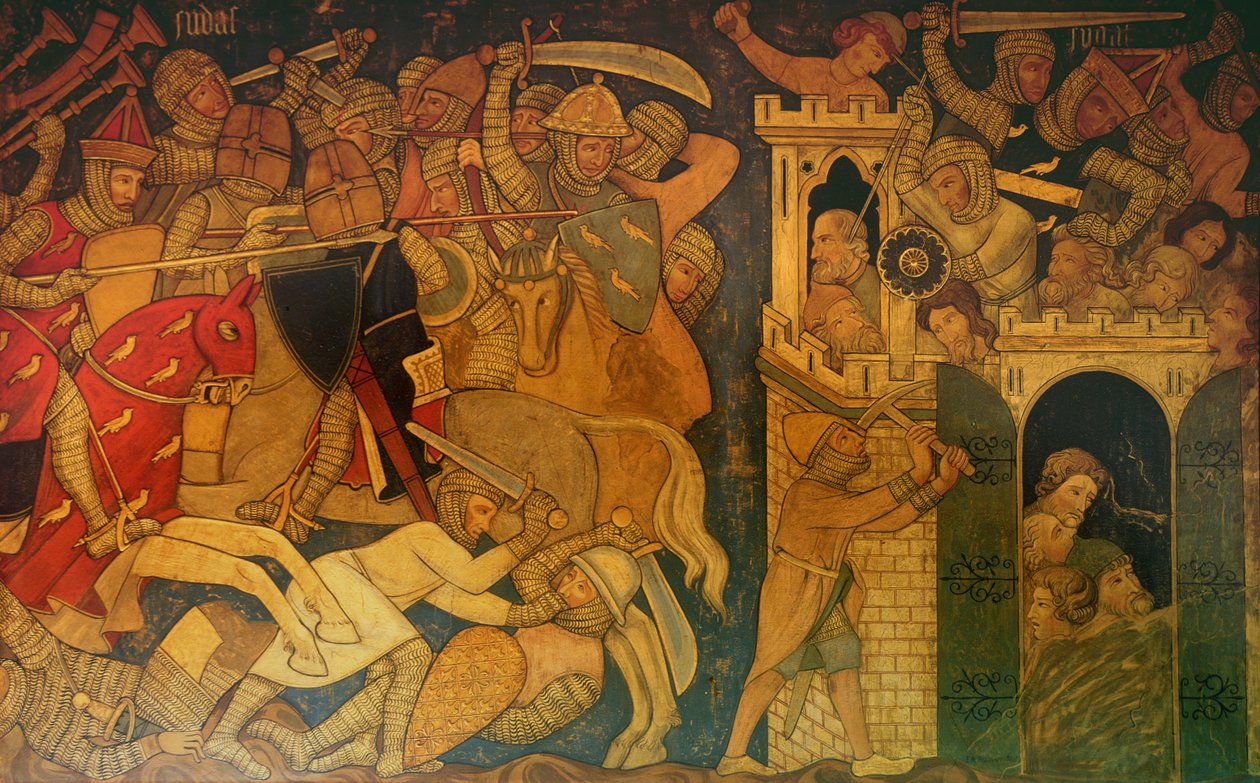 Kamp mellom Judas Maccabaeus og Timotheus, og Masphas fall, rekonstruksjon av en vegg et maleri opprinnelig i Painted Chamber of the Palace of Westminster av Professor Ernest Tristram
