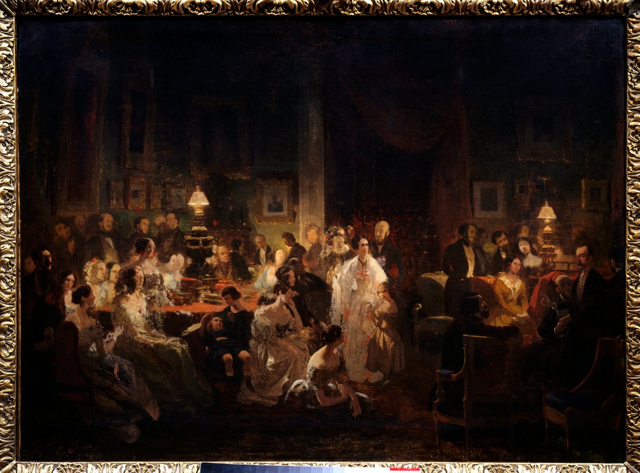 Horace Vernet deler oppdagelsen av daguerreotypien i Monsieur Irissons stue (10 rue Antin, kvelden 10. august av Prosper Lafaye or Lafait