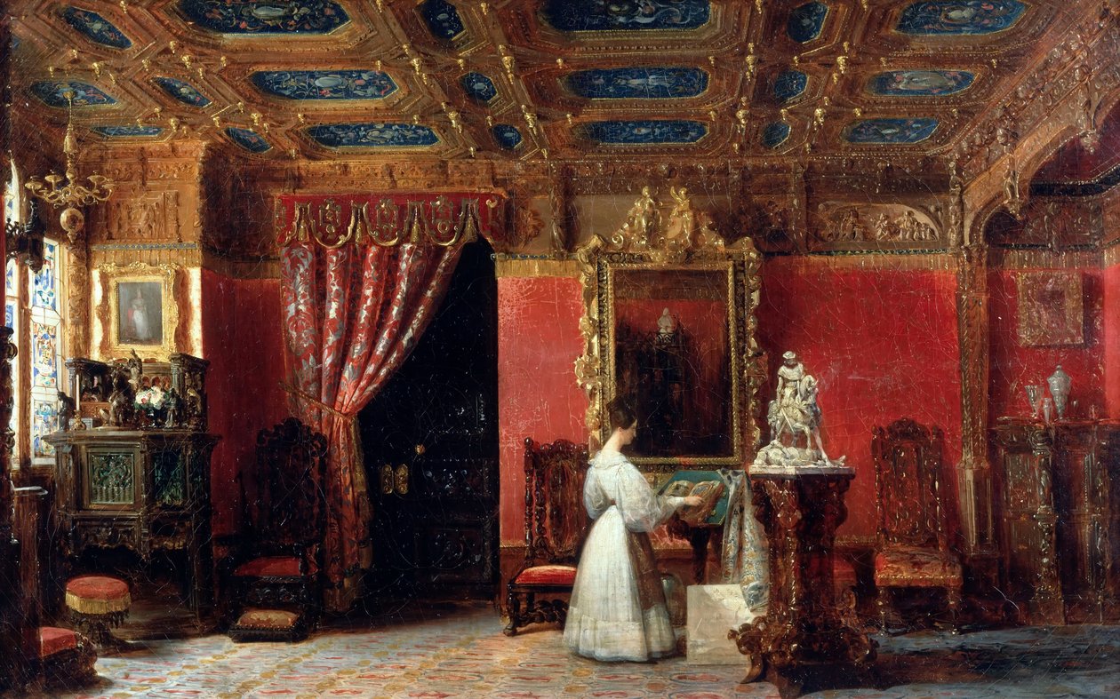 Prinsesse Marie dOrléans 1813-1839, hertuginne av Württemberg, i hennes Atelier i Palais des Tuiles av Prosper Lafaye or Lafait