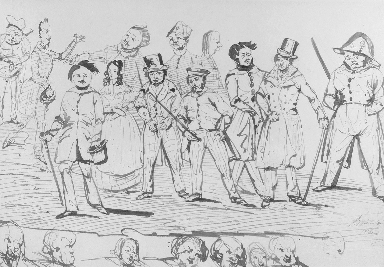 Honore de Balzac (1799-1850) sammen med karakterene til 