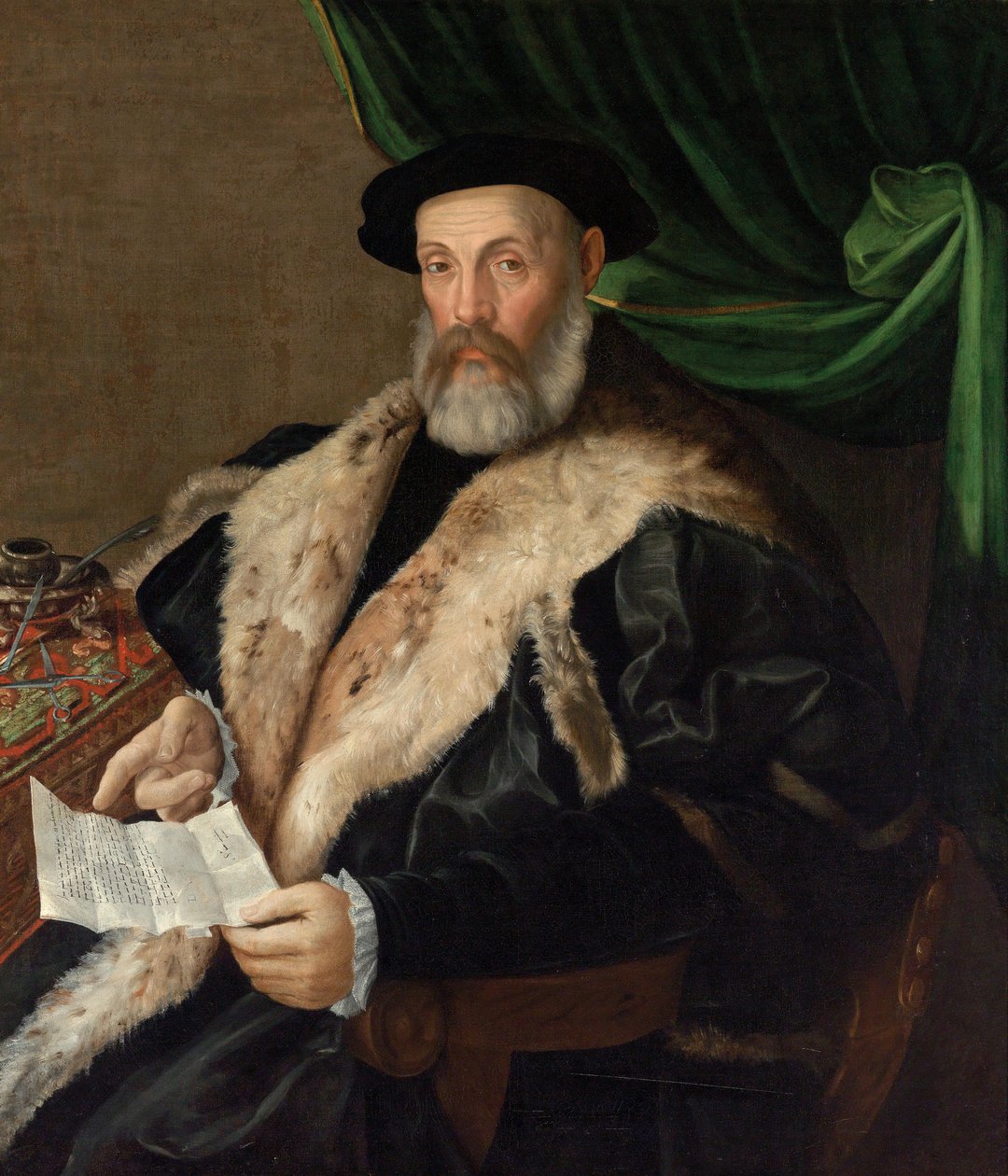 Portrett av en eldre herre i en pelstrimmet frakk av Prospero Fontana