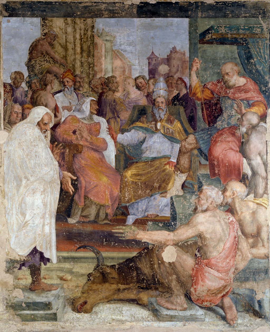 Pave Sylvester og keiser Konstantins historier, av Prospero Fontana (1512-1597), freskomaleri, hall, Palazzina della Viola, Bologna, Emilia-Romagna, Italia av Prospero Fontana