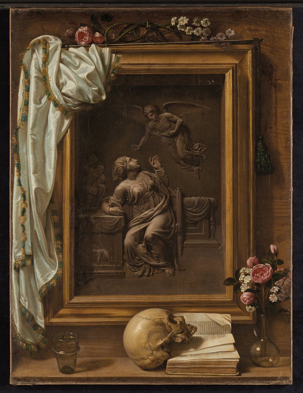 Trompe-l"œil med bronsebasrelieff som representerer kunngjøringen, 1825 av Prospero Mallerini