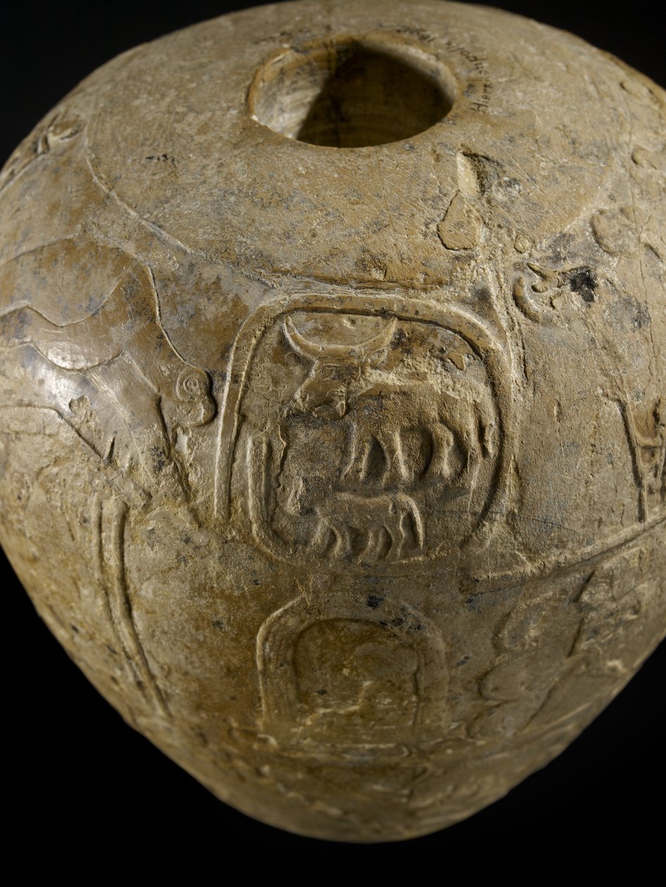 Macehead av Narmer kalkstein av Protodynastic Period Egyptian