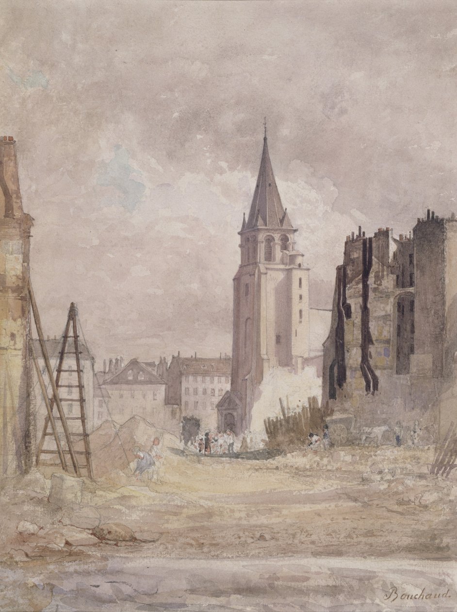 Riving av Saint-Germain-des-Pres, ca. 1867-68 (wc på papir) av Prudent Leon Bouchaud