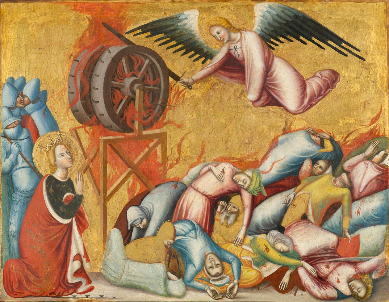 St. Katarina av Alexandria befridd fra hjulet, ca. 1325-1330 (tempera og bladgull på panel) av Pseudo Jacopino di Francesco