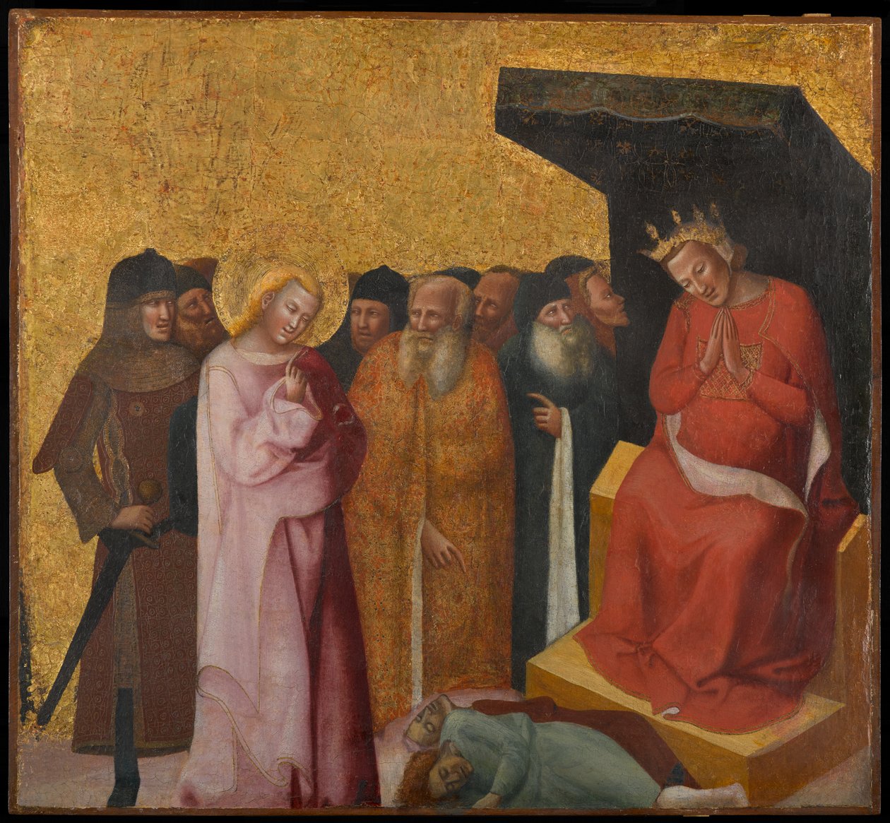 St. Johannes evangelisten gjenoppretter livet til to menn, ca 1325-1330 (tempera og bladgull på panel) av Pseudo Jacopino di Francesco