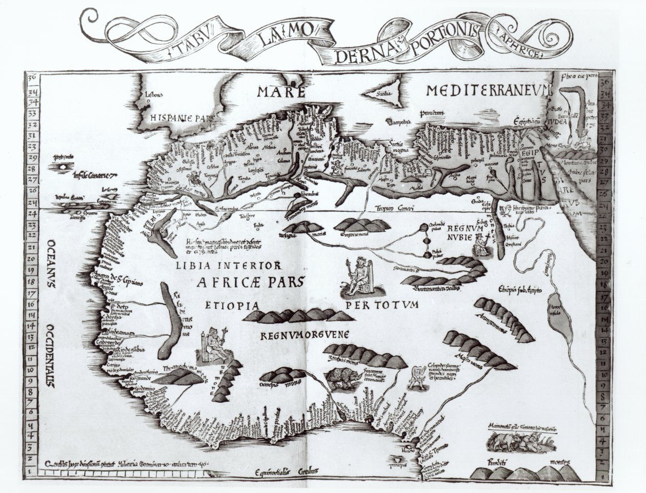 Kart som viser Nord-Afrika, fra en atlas av Ptolemaios, 1. halvdel av 1500-tallet av Ptolemy