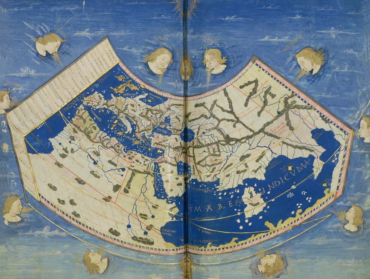Ms Lat 463 Fol.75v-76r kart over verden med de tolv vindene av Ptolemy