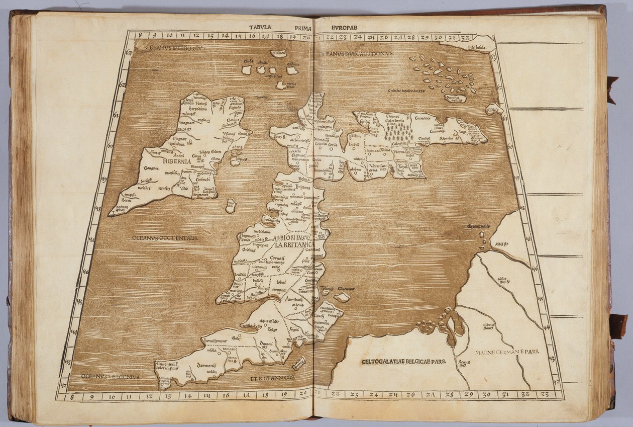 Det første kartet over Europa, fra "Geografisk arbeid, den siste transduksjonen av grekerne med de strengest pressede originalene", trykt av Johann Scott i 1513 av Ptolemy