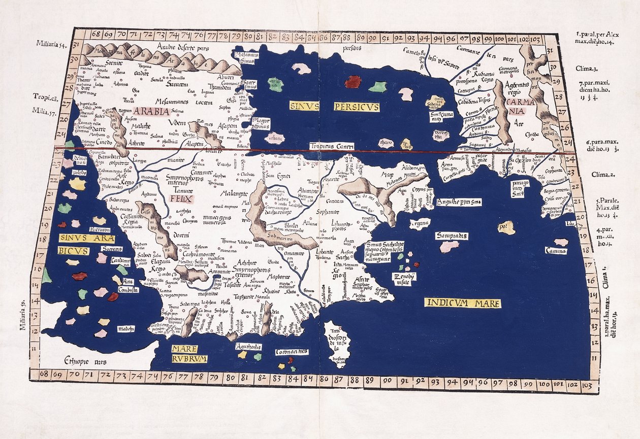 Kart over Arabia, Persiabukta og Det indiske hav, 1541 av Ptolemy
