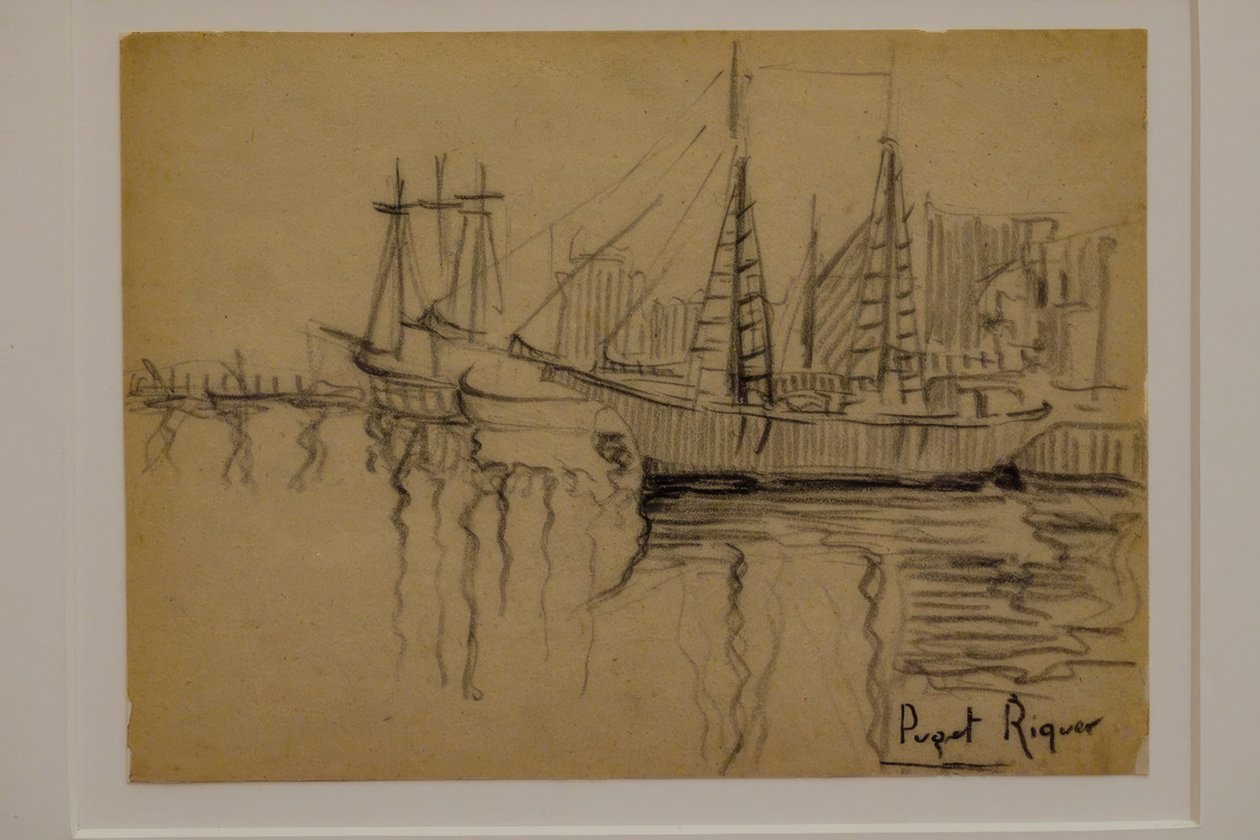 seilbåter, Narcís Puget Riquer, kulltegning, Puget museum, edle huset til Can LLaudis, Dalt Vila, Ibiza, balearene, Spania av Puget Riquer