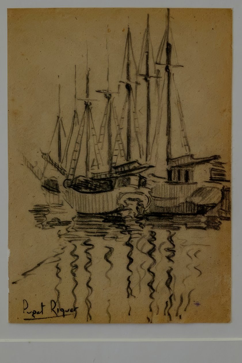 seilbåter, Narcís Puget Riquer, kulltegning, Puget museum, edle huset til Can LLaudis, Dalt Vila, Ibiza, balearene, Spania av Puget Riquer