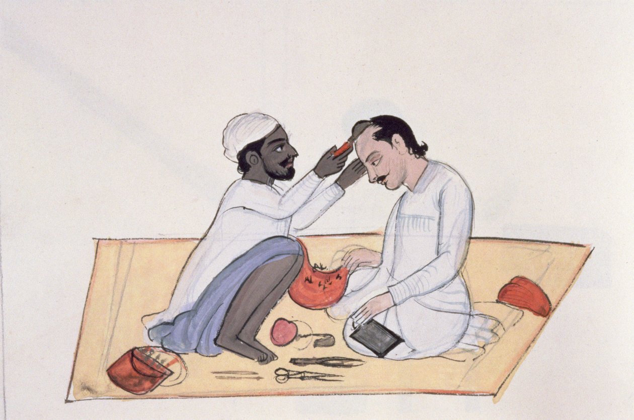 Barber, ca. 1890 (wc på papir) av Punjabi School
