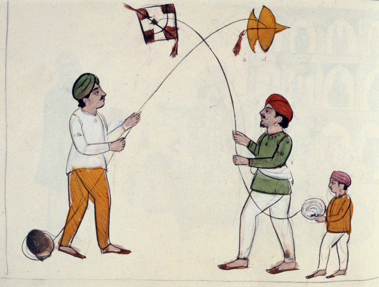 Flying Kites, ca. 1890 (wc på papir) av Punjabi School