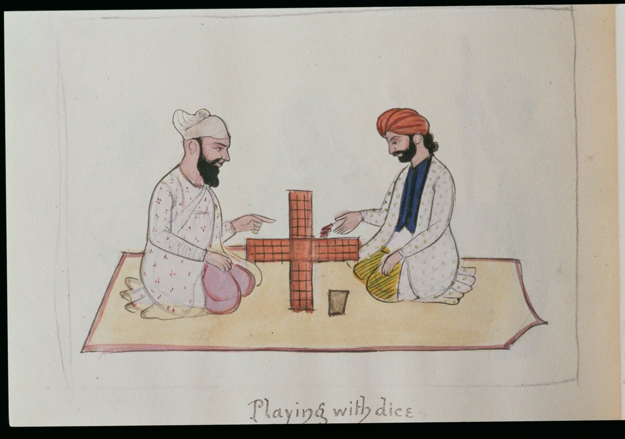 Spille terninger, ca. 1890 (wc på papir) av Punjabi School
