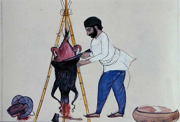 Slakter, ca. 1890 (akvarell på papir) av Punjabi School