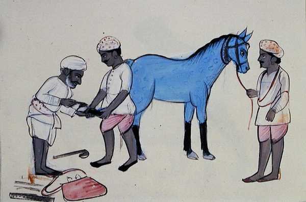 Horse Shoe Maker (Halband) ca. 1890 (akvarell på papir) av Punjabi School