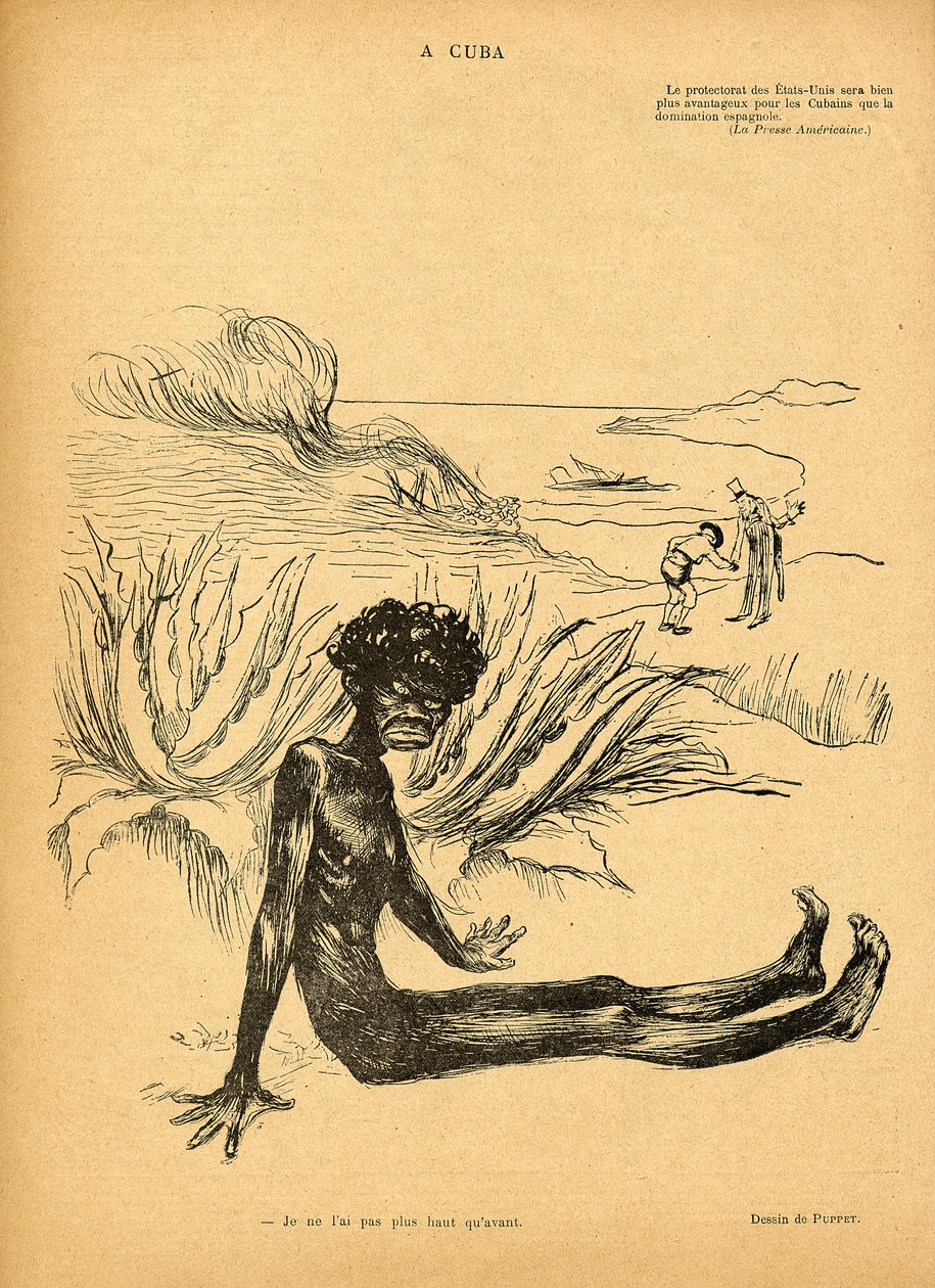USA tar Cuba fra Spania, tegneserie fra Le Rire, 29. oktober 1898 av Puppet