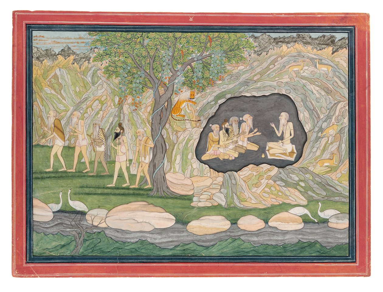 De fem Siddhaene tar veien til Kailasha-fjellene, ca. 1820 (ugjennomsiktig wc på papir) av Purkhu