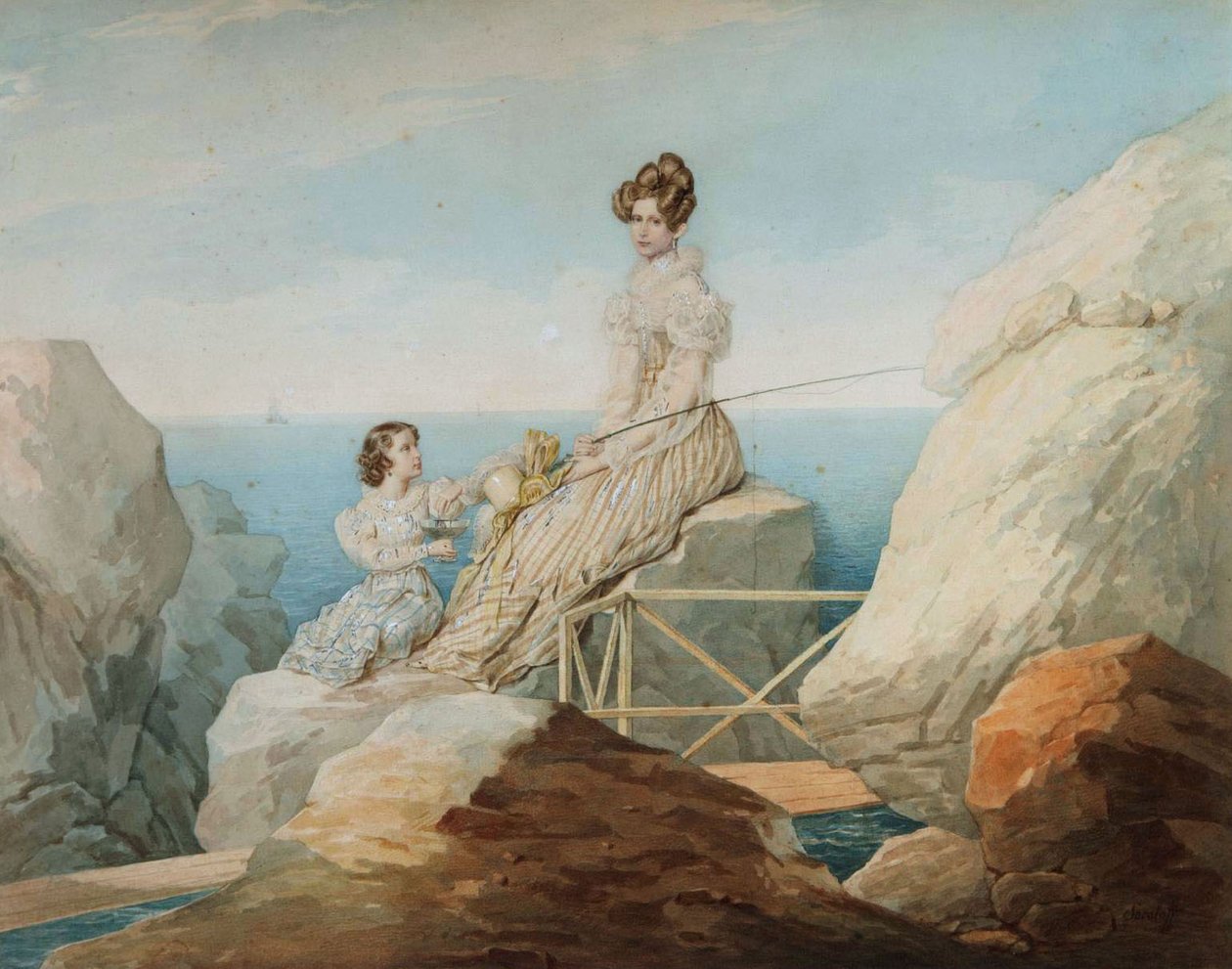 Portrett av keiserinne Alexandra og storhertuginne Maria Nikolaevna av Pyotr Fyodorovich Sokolov