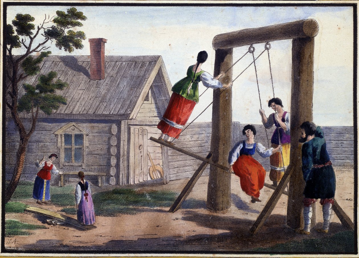 Country fornøyelser. Maleri av Pjotr ​​Alexandrovich Alexandrov (1794-?). Akvarell og blekk på papir av Pyotr Alexandrovich Alexandrov