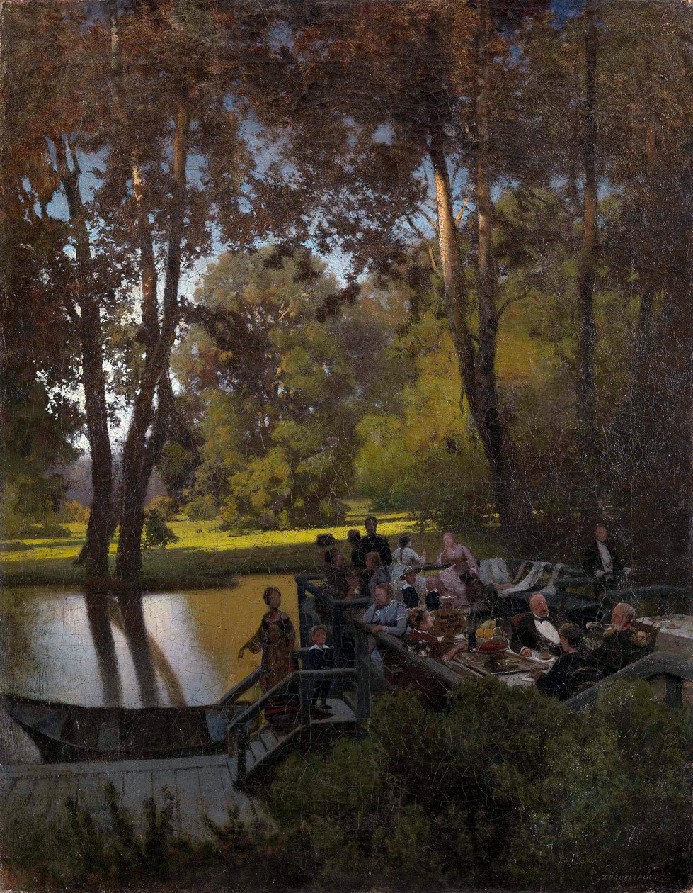 ""Dejeuner au parc"" (lunsj i parken) Peinture de Pyotr Alexandrovich Sukhodolsky (Soukhodolsky) (1835-1903) Olje på lerret Dim 61,5x48 cm Privat samling av Pyotr Alexandrovich Sukhodolsky