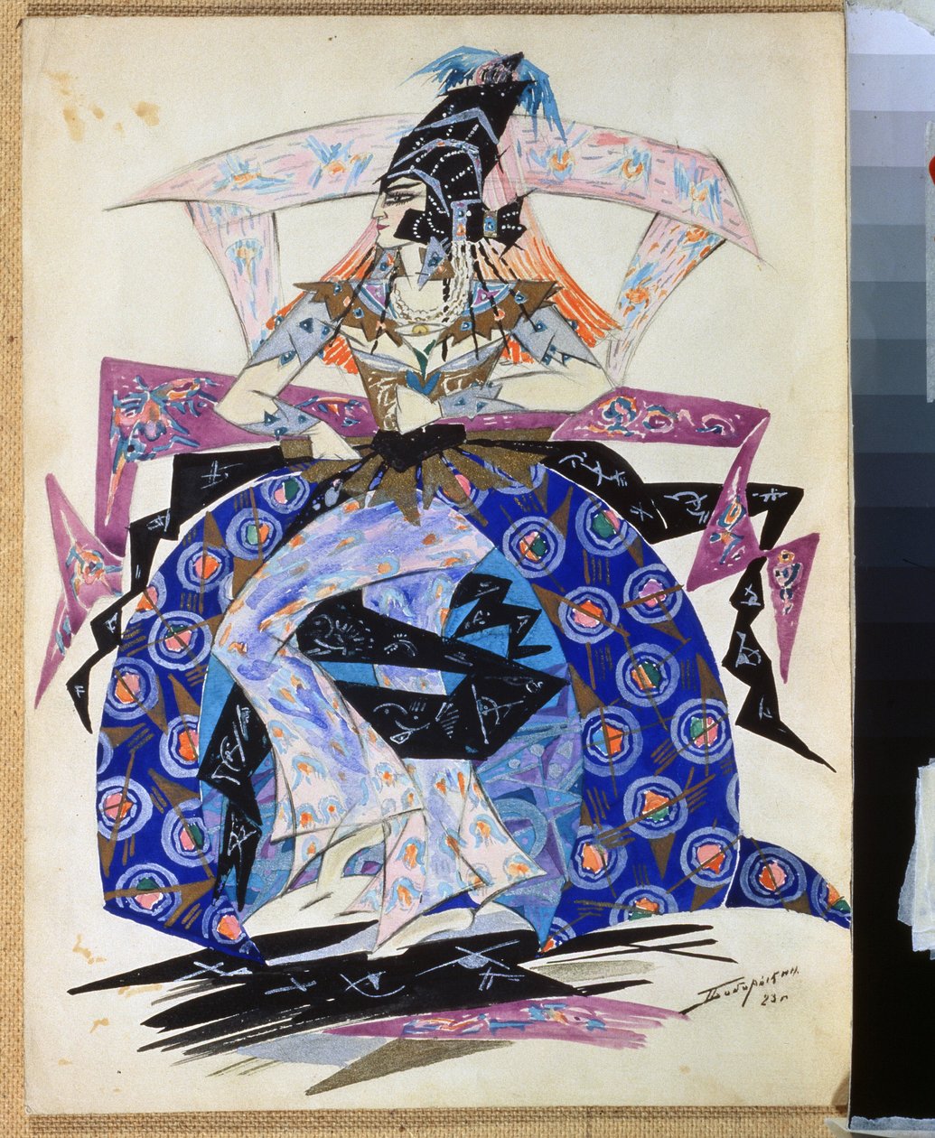 Kostymedesign for balletten "Petrushka" av Igor Stravinsky (1882-1971) (Kostumedesign for balletten Petrusjka av I.Stravinsky). Tegning av Pyotr Boborykin (Pyotr Boborykin) (1836-1921). Akvarell og blyant på papir, 35,6 x 26,5 cm av Pyotr Boborykin