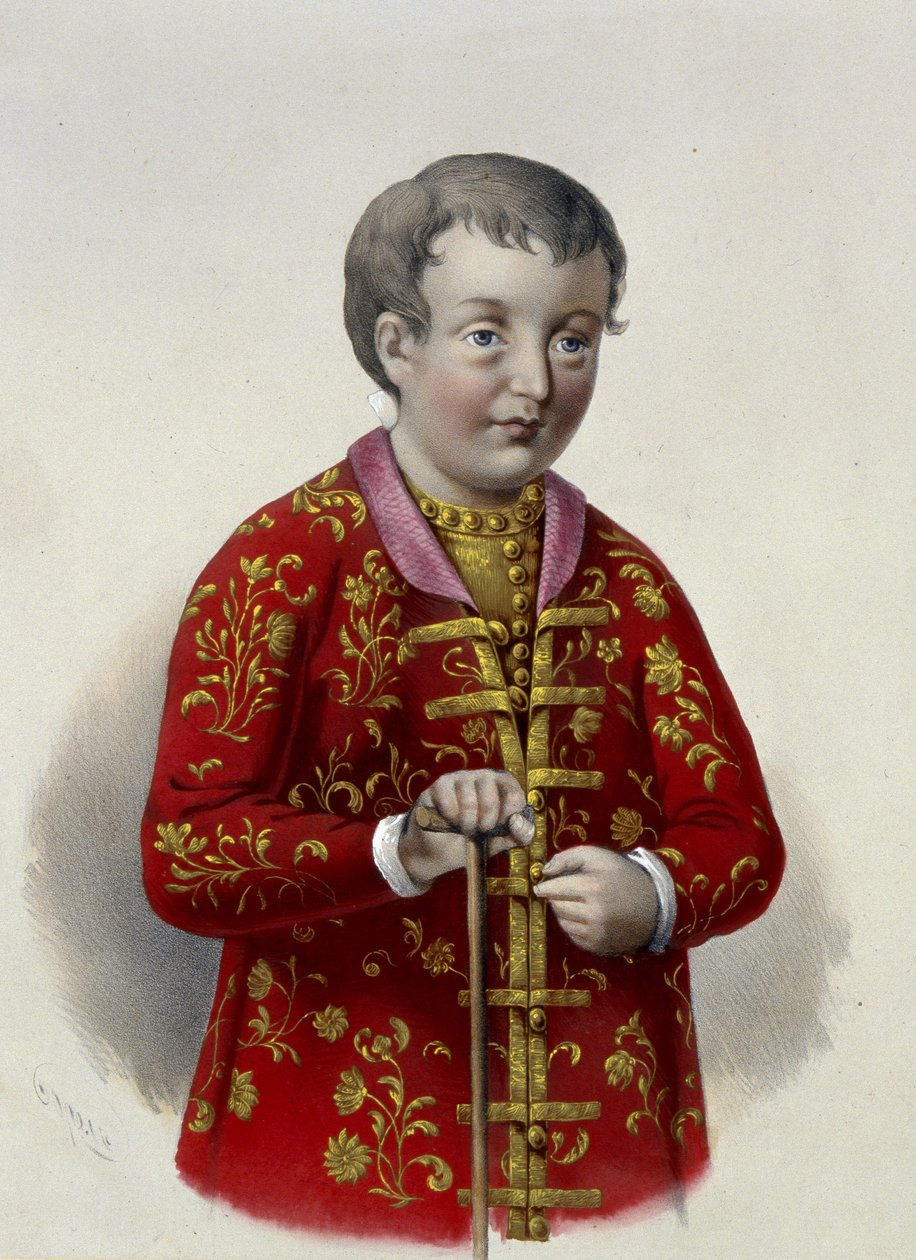 Storhertug Simeon Aleksijevitsj (1665-1669) av Russland (tsarevitsj Simeon Aleksijevitsj av Russland). Verk av Pyotr Fyodorovich Borel (1829-1898), litografi ca. 1860. Russisk kunst fra 1800-tallet, nyklassisisme. Det russiske statsbiblioteket, Moskva. av Pyotr Fyodorovich Borel