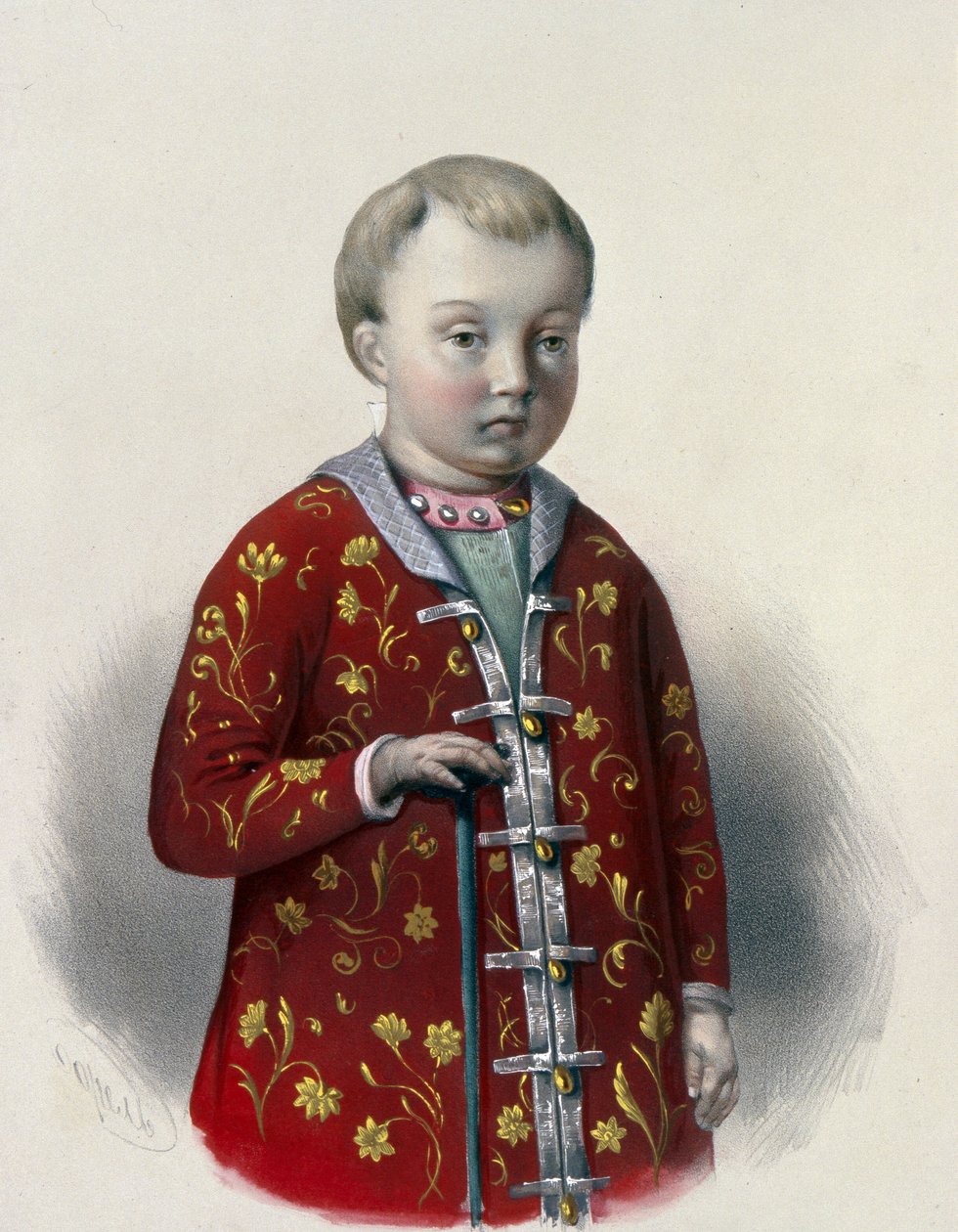 Storhertug Dmitri Alexeevich av Russland (1648-1649) (Tsarevich Dmitri Alexeevich av Russland). Verk av Pyotr Fyodorovich Borel (1829-1898), litografi ca. 1860. Russisk kunst fra 1800-tallet, nyklassisisme. Det russiske statsbiblioteket, Moskva. av Pyotr Fyodorovich Borel